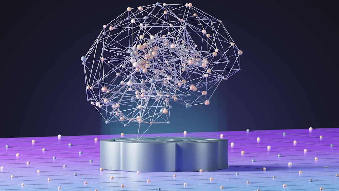 Abstract representation of a neural network model with interconnected nodes on a colorful background.